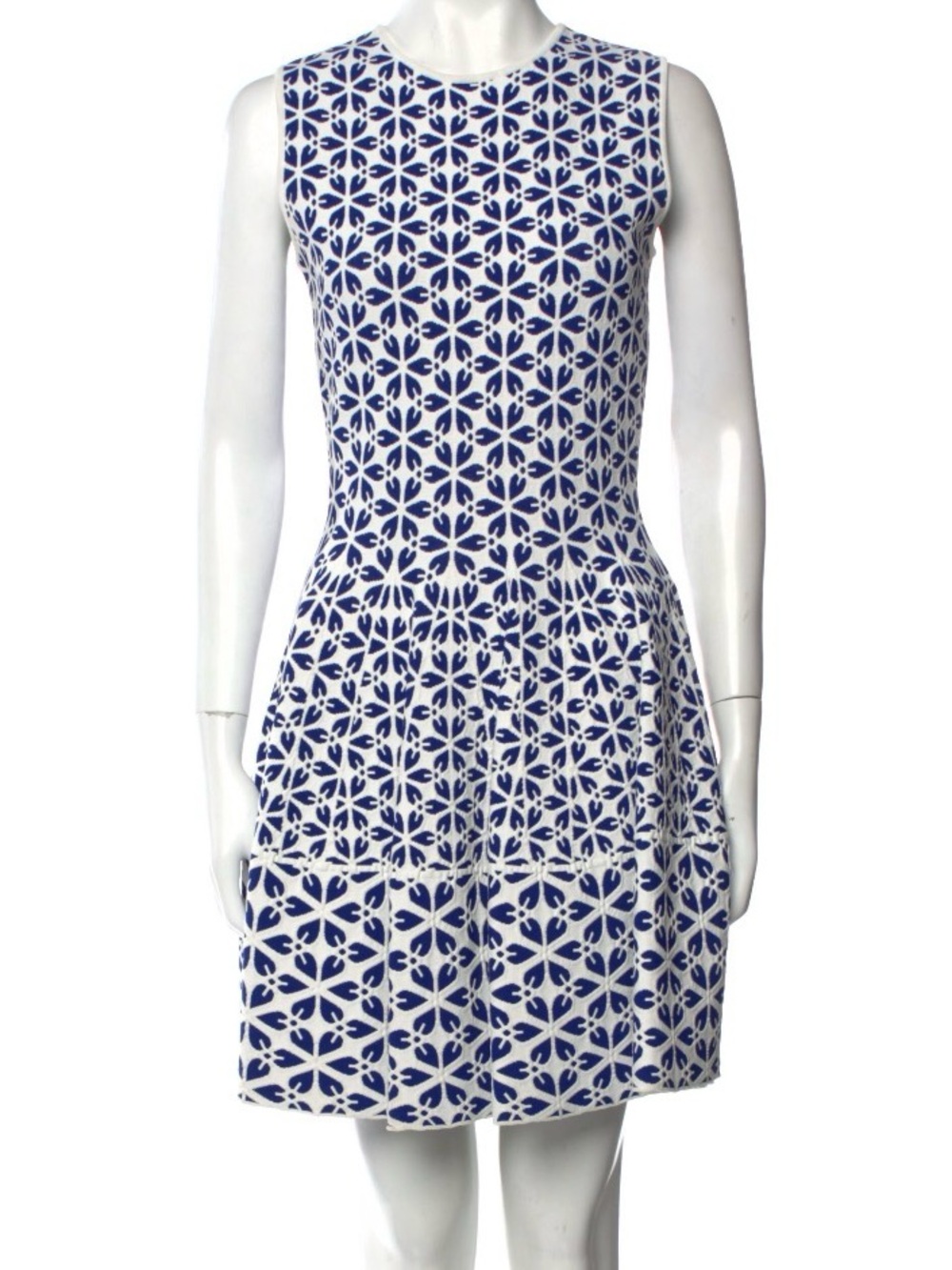 Alexander McQueen White and Blue Sleeveless Printed Mini Dress